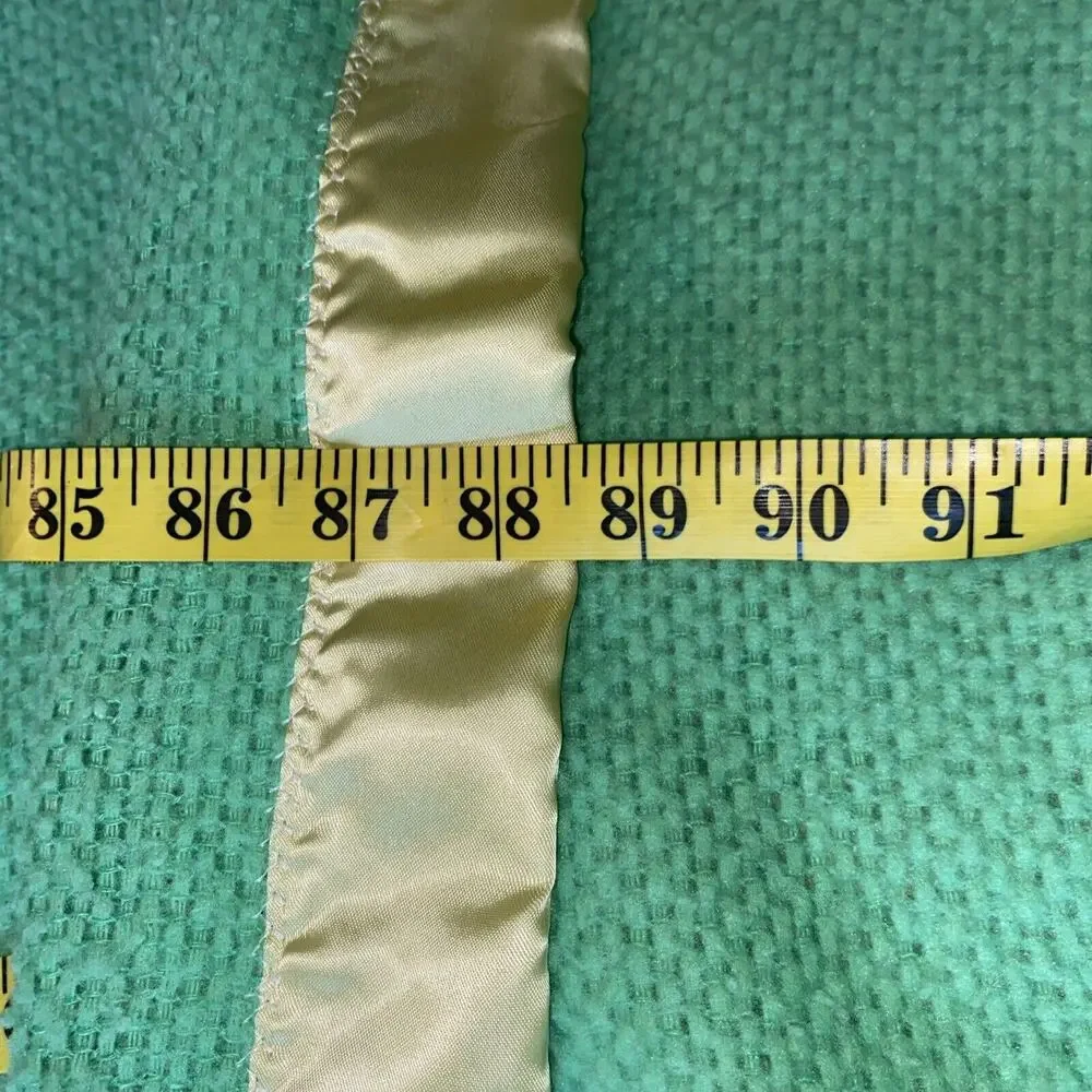 Vtg Lime Green Thermal Waffle Weave Blanket Full Queen 95x89‎ Yellow Satin Retro